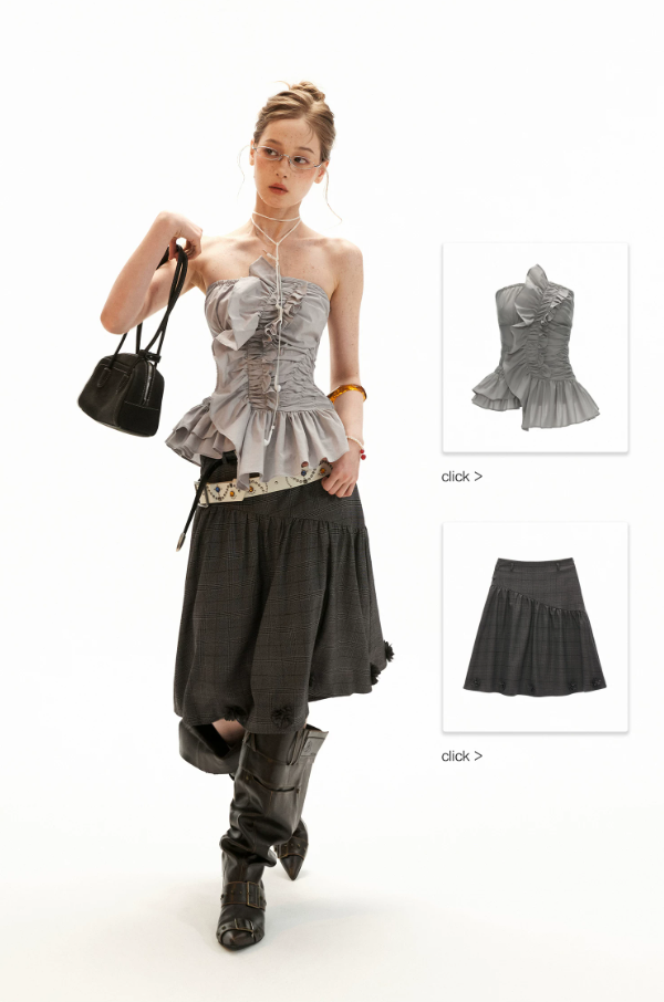 Asymmetrical Peplum Tube Cami Top (Black/ Grey/ Beige)