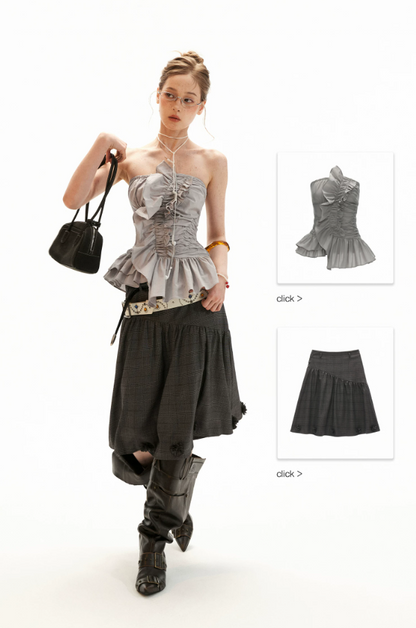 Asymmetrical Peplum Tube Cami Top (Black/ Grey/ Beige)