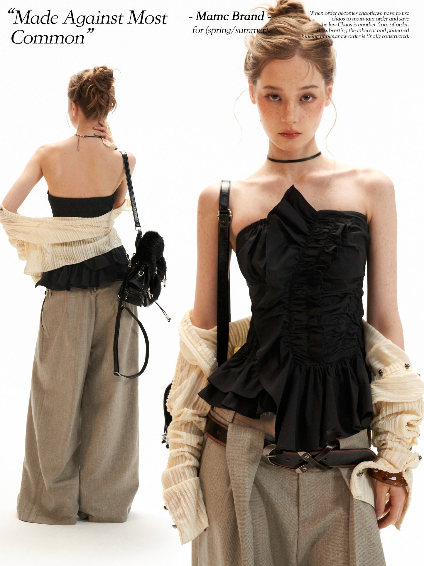 Asymmetrical Peplum Tube Cami Top (Black/ Grey/ Beige)