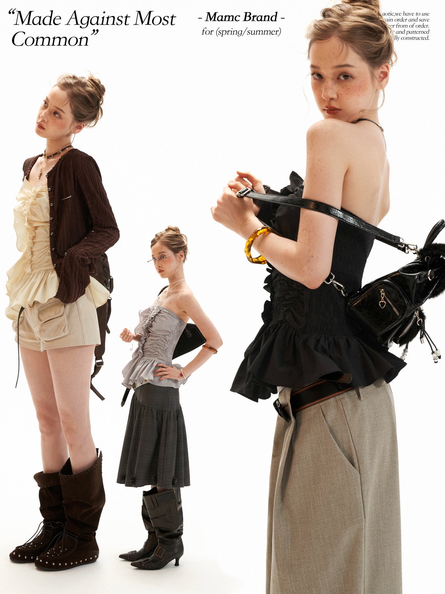 Asymmetrical Peplum Tube Cami Top (Black/ Grey/ Beige)