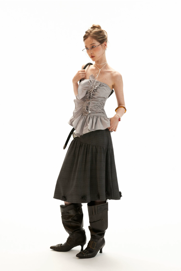 Asymmetrical Peplum Tube Cami Top (Black/ Grey/ Beige)
