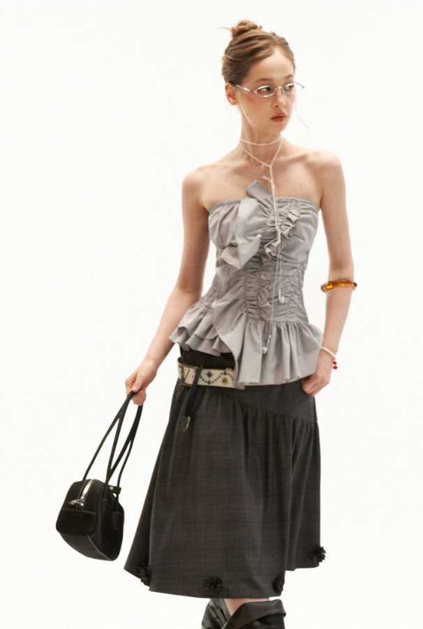 Asymmetrical Peplum Tube Cami Top (Black/ Grey/ Beige)