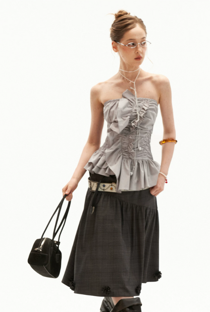 Asymmetrical Peplum Tube Cami Top (Black/ Grey/ Beige)