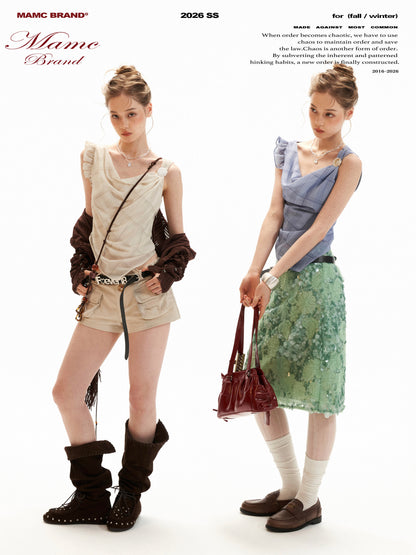 Asymmetrical Shell Button Draped Cami Top