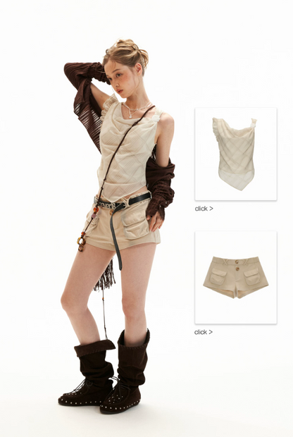 Asymmetrical Shell Button Draped Cami Top