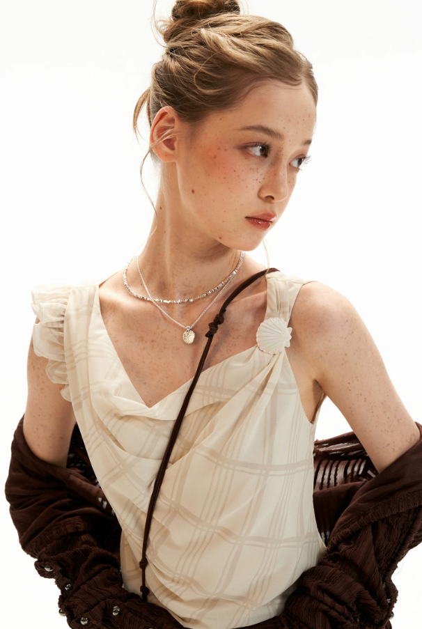 Asymmetrical Shell Button Draped Cami Top