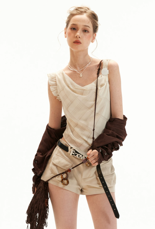 Asymmetrical Shell Button Draped Cami Top