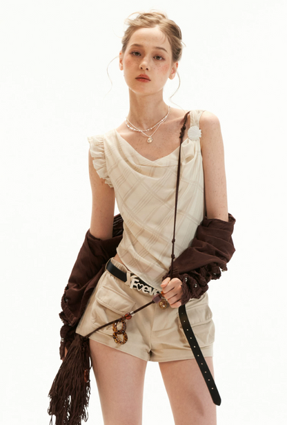 Asymmetrical Shell Button Draped Cami Top