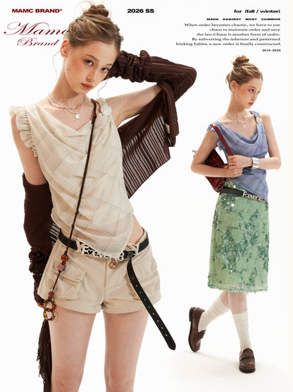 Asymmetrical Shell Button Draped Cami Top