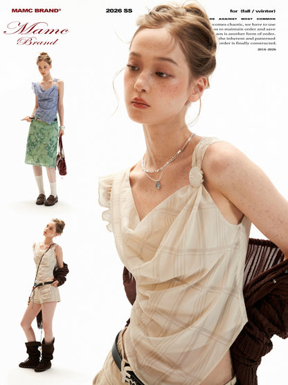 Asymmetrical Shell Button Draped Cami Top