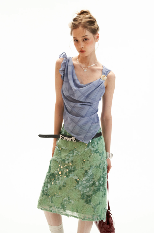Asymmetrical Shell Button Draped Cami Top