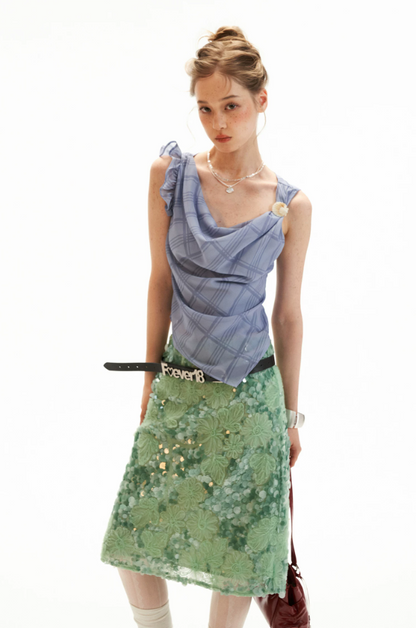 Asymmetrical Shell Button Draped Cami Top