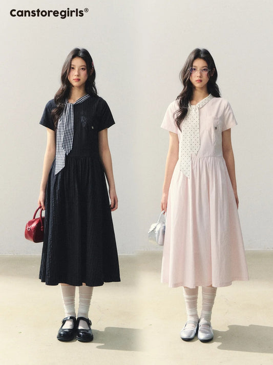 "Summer Ribbon Letter" Tie-Neck Preppy Dress LL2026016 (2nd Lookbook)