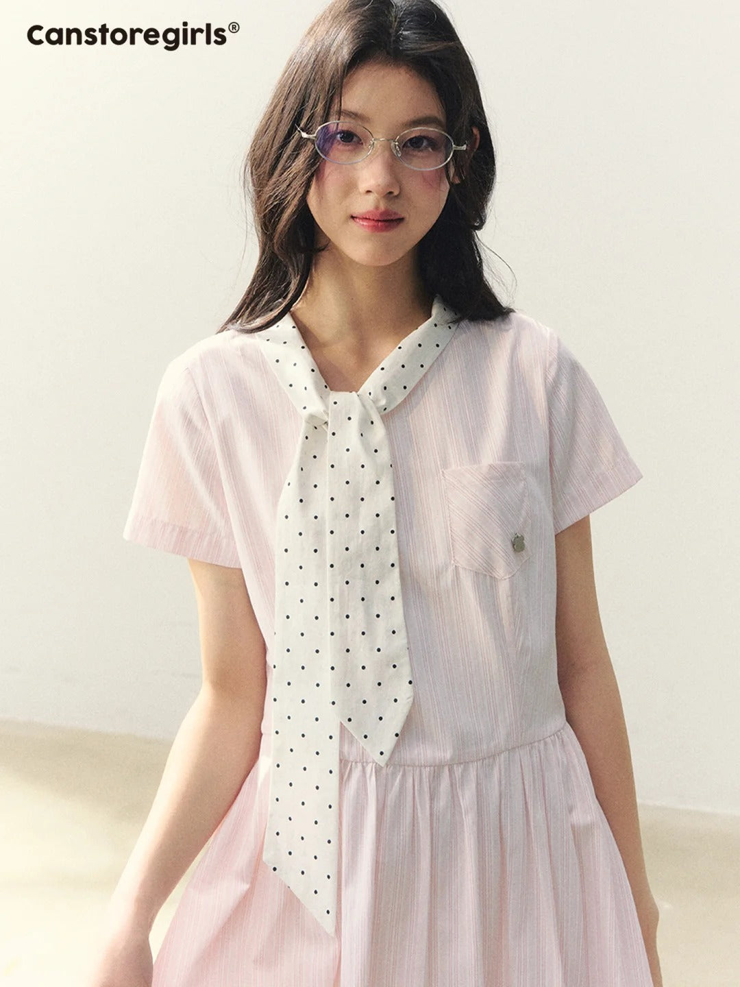 "Summer Ribbon Letter" Tie-Neck Preppy Dress LL2026016 (2nd Lookbook)