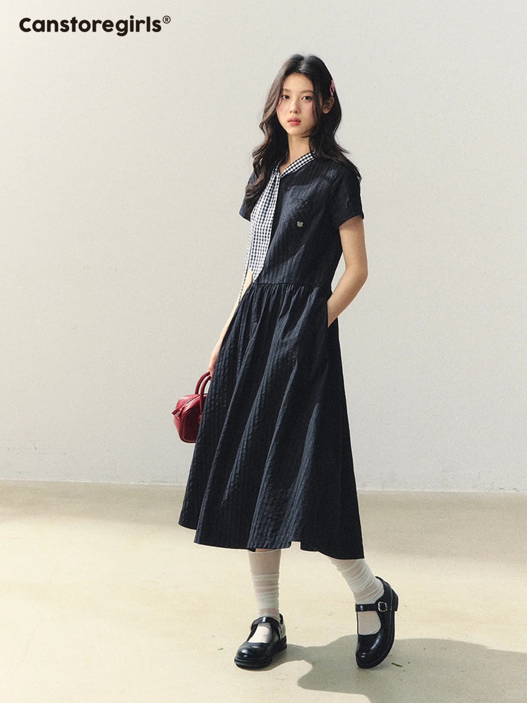 "Summer Ribbon Letter" Tie-Neck Preppy Dress LL2026016 (2nd Lookbook)