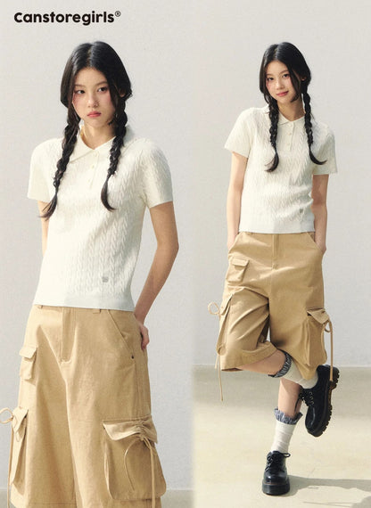 "Colorblock Bear Diary" Knit Polo Tee LL2026020