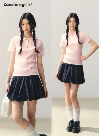 "Colorblock Bear Diary" Knit Polo Tee LL2026020