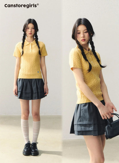 "Colorblock Bear Diary" Knit Polo Tee LL2026020