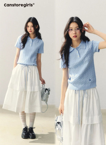 "Colorblock Bear Diary" Knit Polo Tee LL2026020