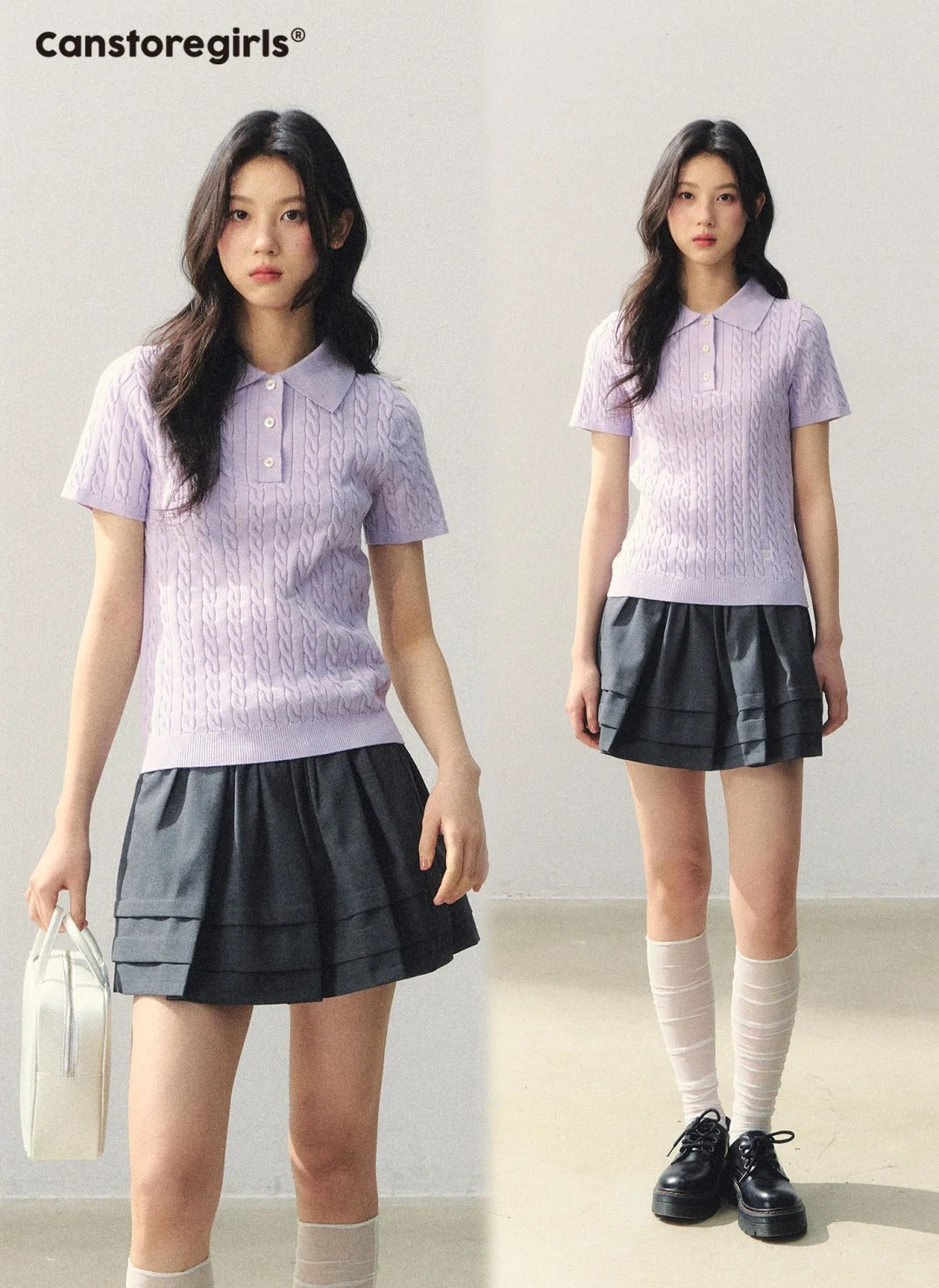 "Colorblock Bear Diary" Knit Polo Tee LL2026020