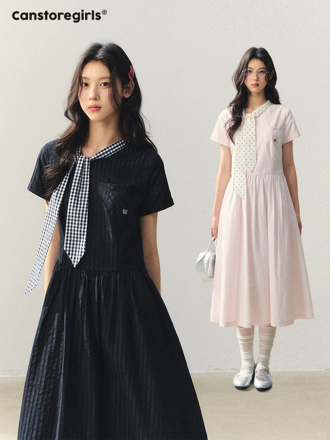 "Summer Ribbon Letter" Tie-Neck Preppy Dress LL2026016 (2nd Lookbook)