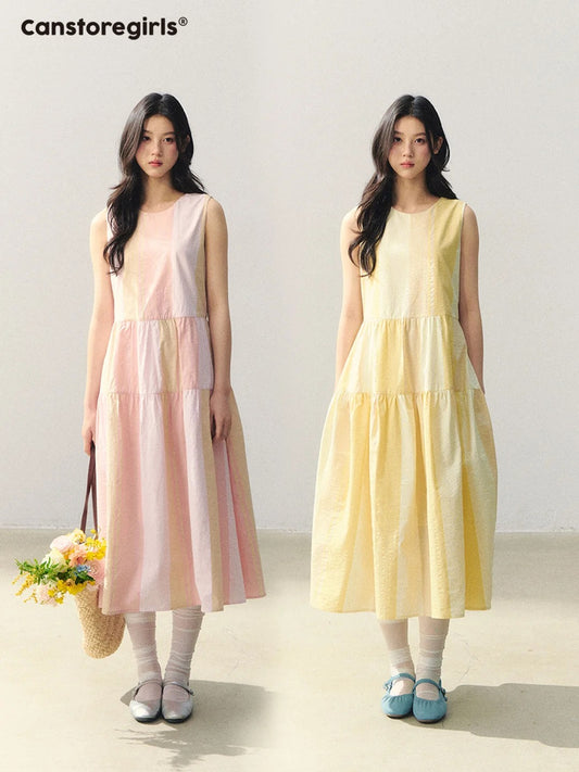 "Lemon Pink Peach" Fruit Stripe Tiered Dress LL2026013
