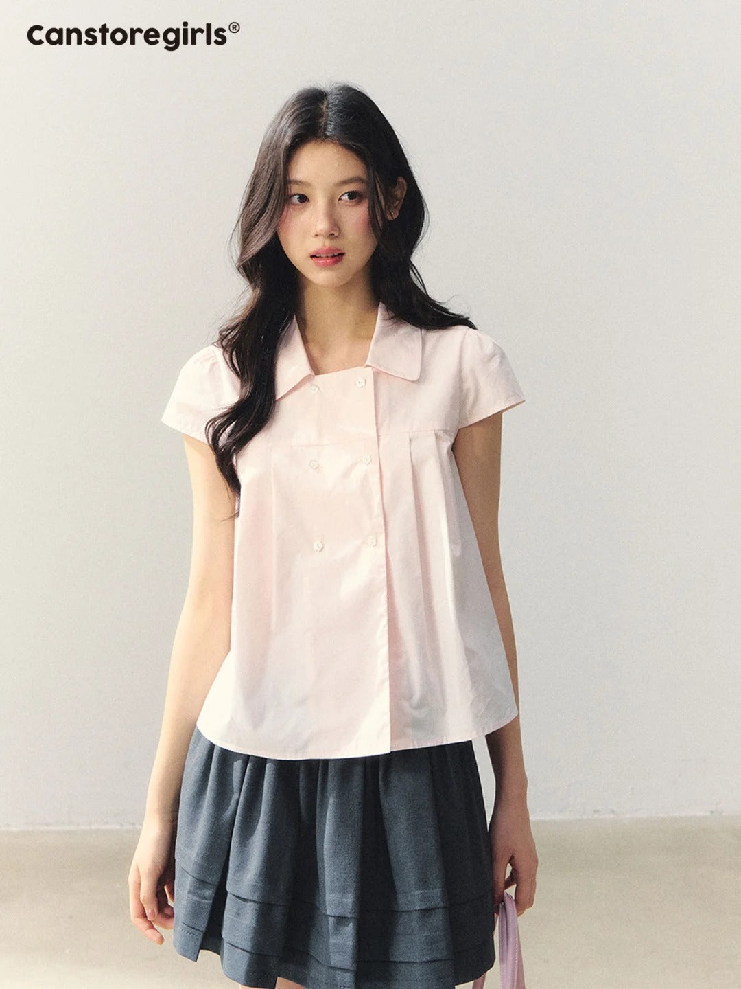 Preppy Plaid Double-Breasted Puff Sleeve Shirt LL2026007