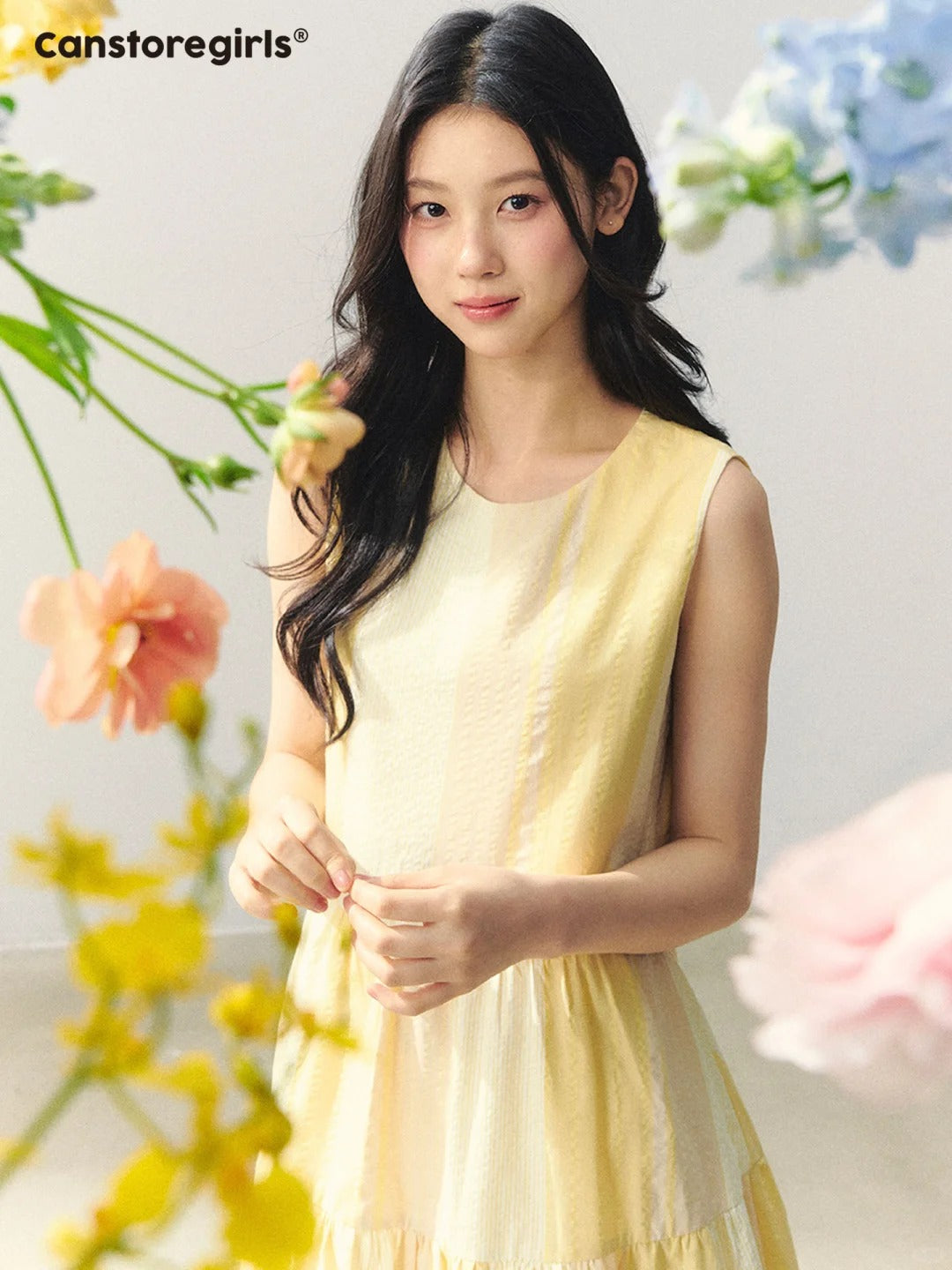 "Lemon Pink Peach" Fruit Stripe Tiered Dress LL2026013