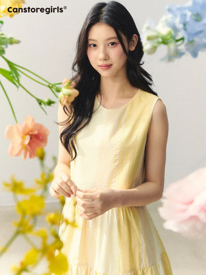 "Lemon Pink Peach" Fruit Stripe Tiered Dress LL2026013