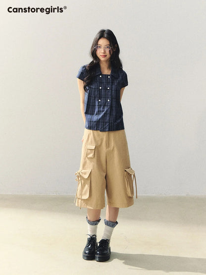 Preppy Plaid Double-Breasted Puff Sleeve Shirt LL2026007