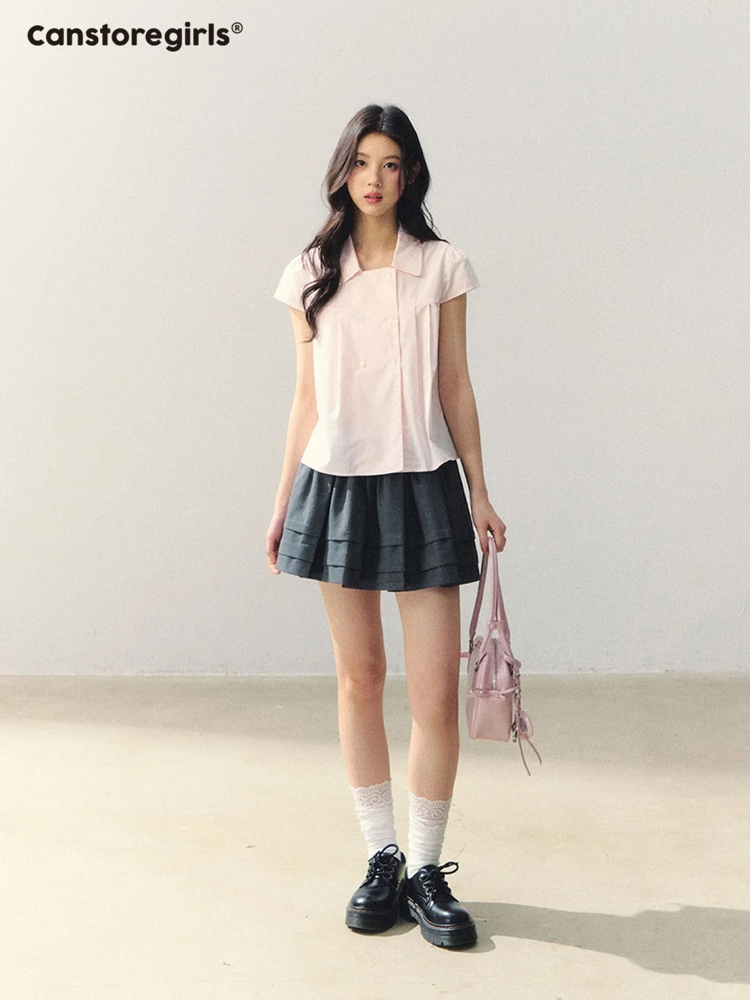 Preppy Plaid Double-Breasted Puff Sleeve Shirt LL2026007
