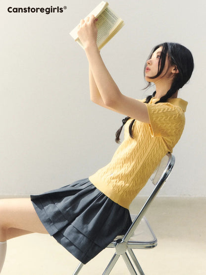 "Colorblock Bear Diary" Knit Polo Tee LL2026020