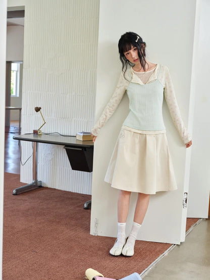 DAILY ARTIST - Mint Green Floral Layered Henley Lace Top