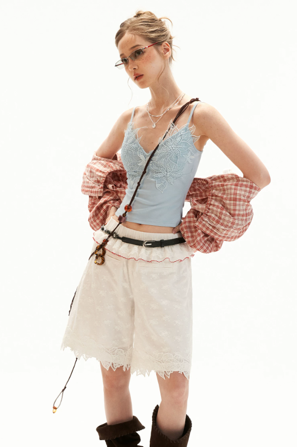 Lace Trim Padded Slim-Fit Cami Top