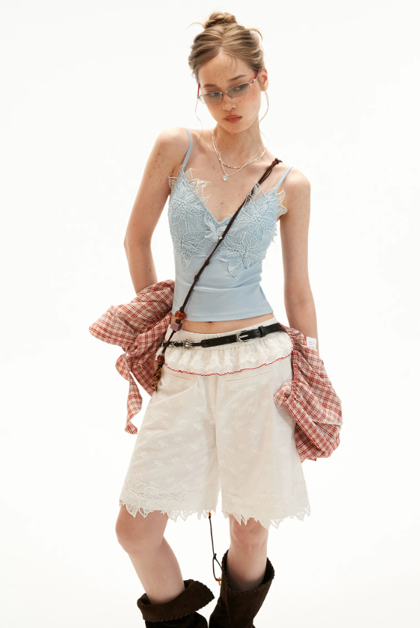 Lace Trim Padded Slim-Fit Cami Top