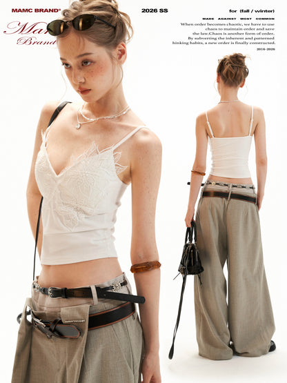 Lace Trim Padded Slim-Fit Cami Top