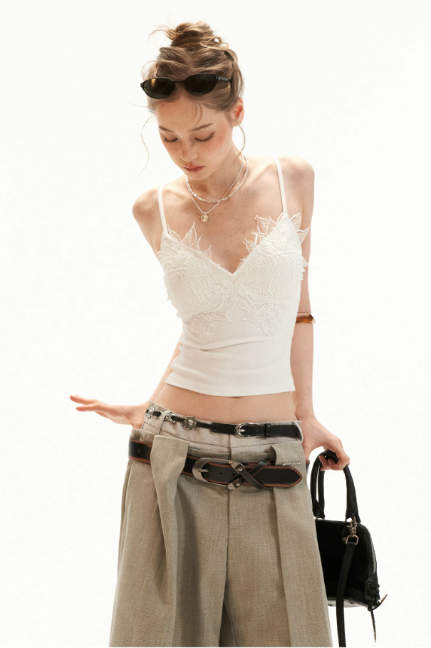 Lace Trim Padded Slim-Fit Cami Top