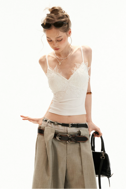 Lace Trim Padded Slim-Fit Cami Top