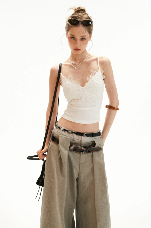 Lace Trim Padded Slim-Fit Cami Top