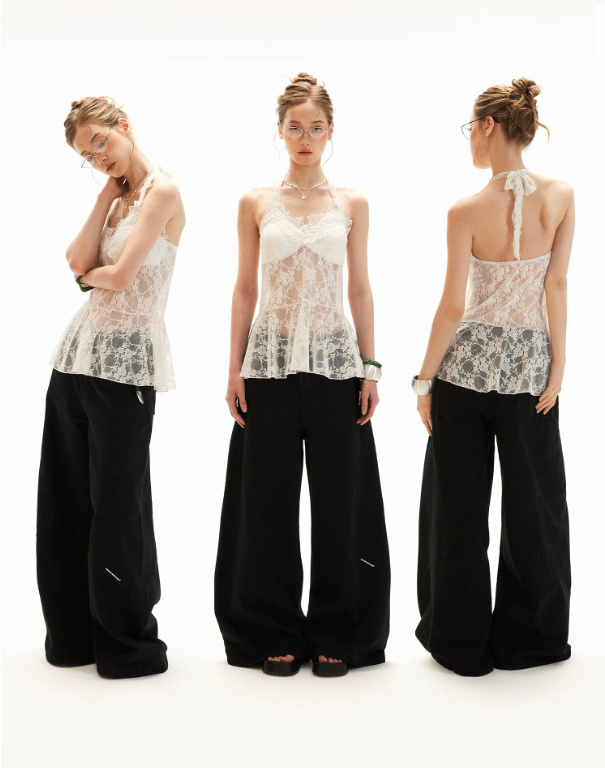 Lily Print Tie-Front Cardigan & Lace Halter Cami Set