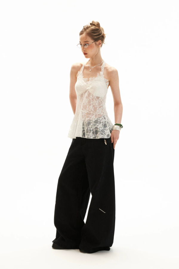 Lily Print Tie-Front Cardigan & Lace Halter Cami Set