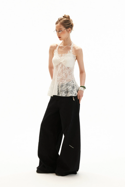 Lily Print Tie-Front Cardigan & Lace Halter Cami Set
