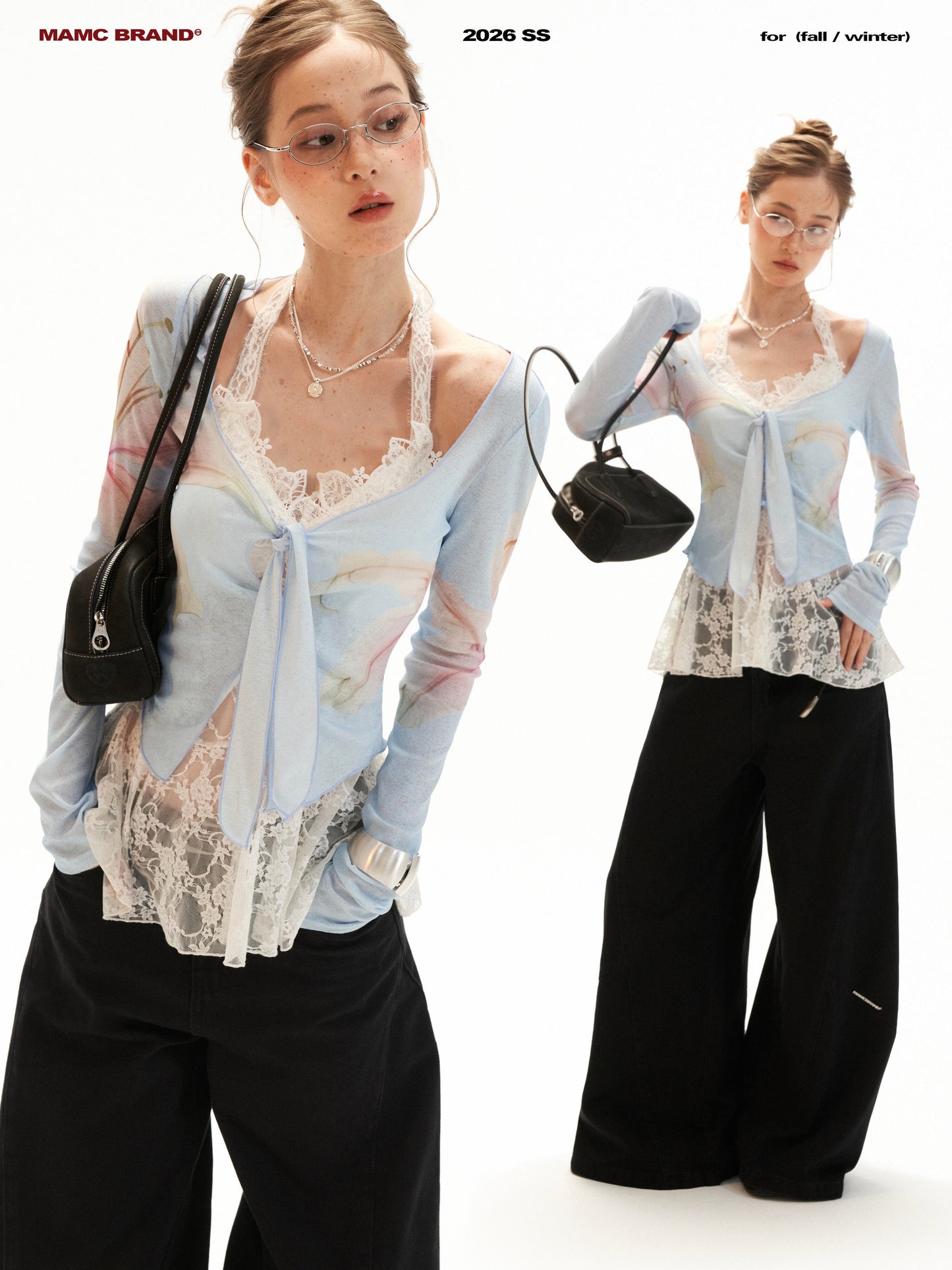 Lily Print Tie-Front Cardigan & Lace Halter Cami Set