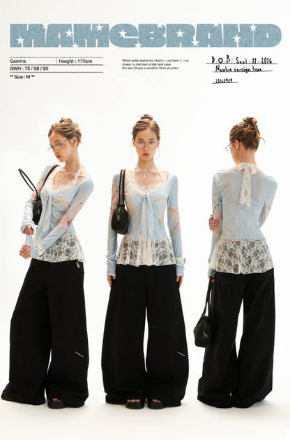 Lily Print Tie-Front Cardigan & Lace Halter Cami Set