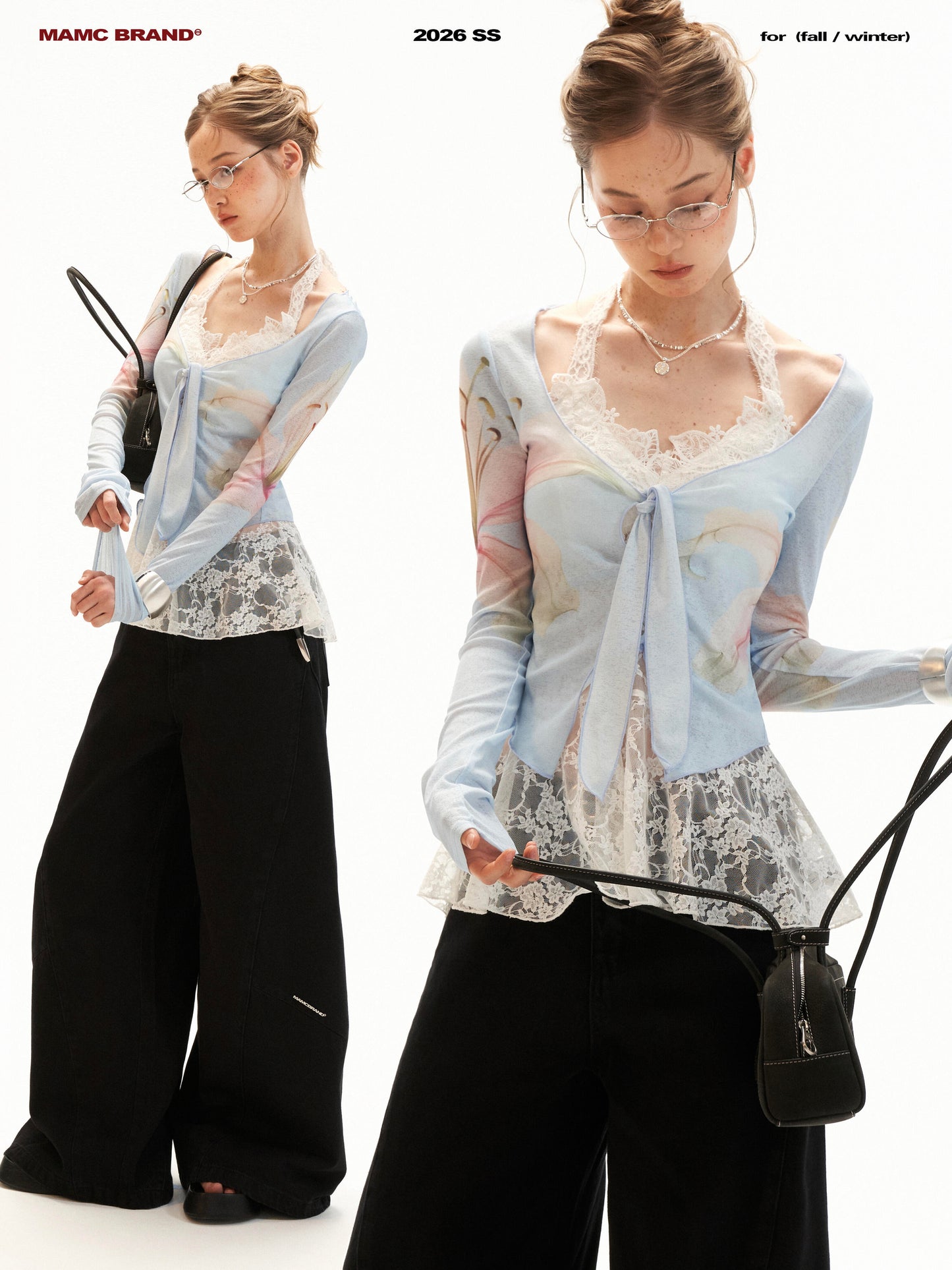 Lily Print Tie-Front Cardigan & Lace Halter Cami Set