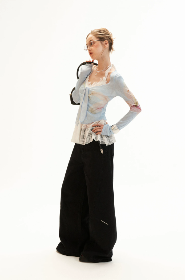 Lily Print Tie-Front Cardigan & Lace Halter Cami Set