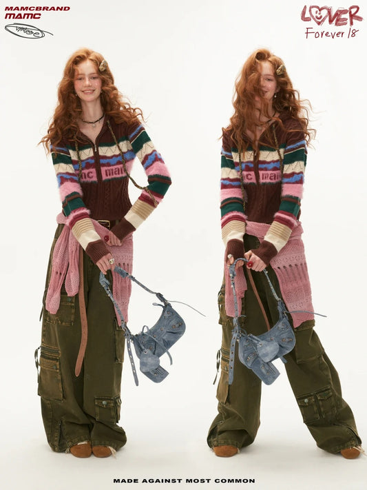 MAMC - Retro Contrast Striped Cardigan