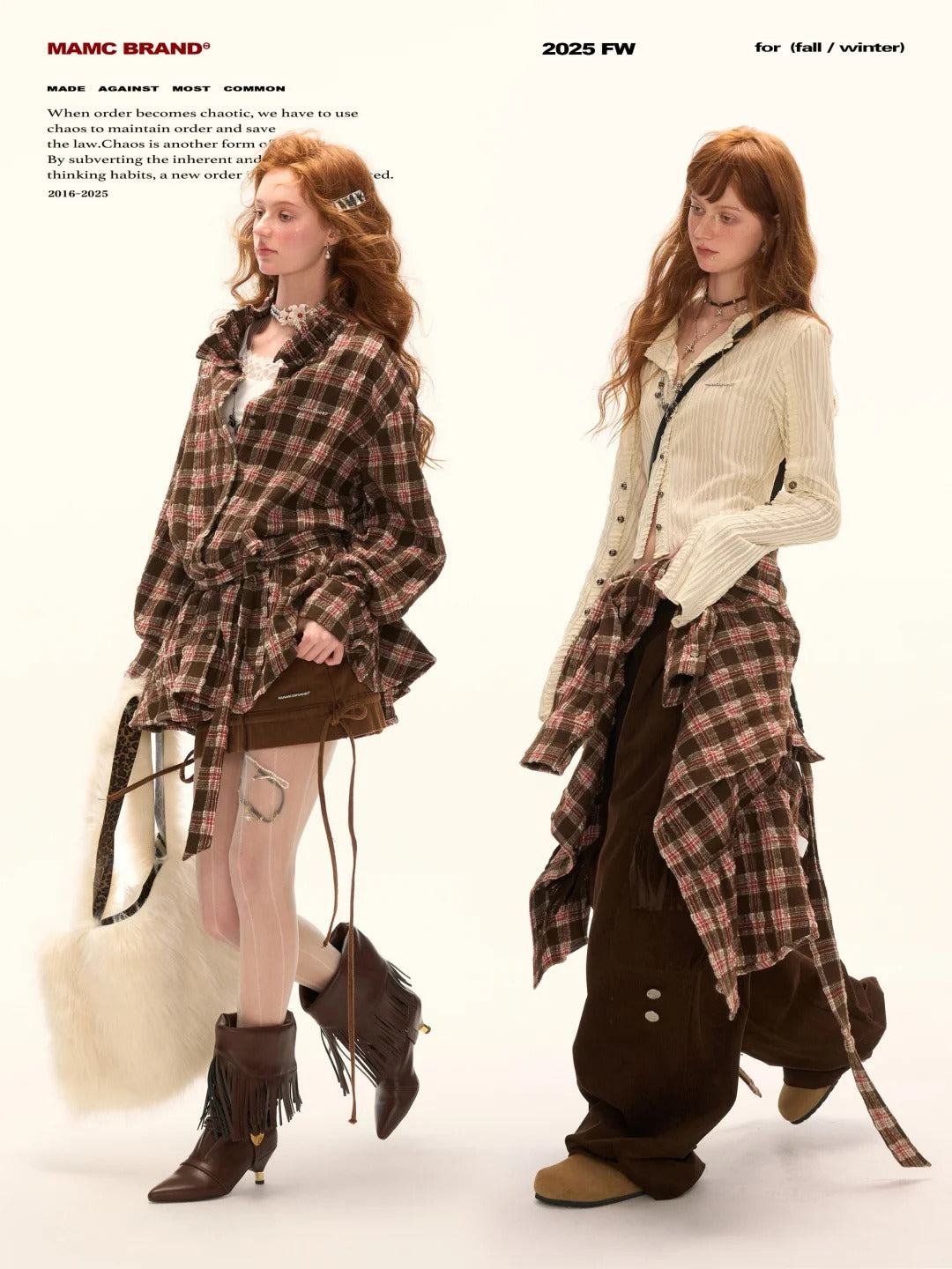 MAMC - Brown Bow Plaid Shirt Dress
