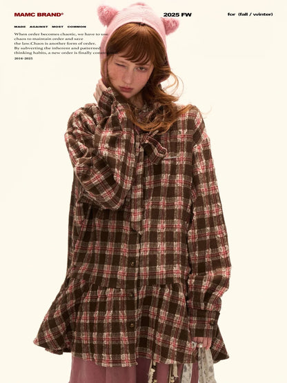 MAMC - Brown Bow Plaid Shirt Dress