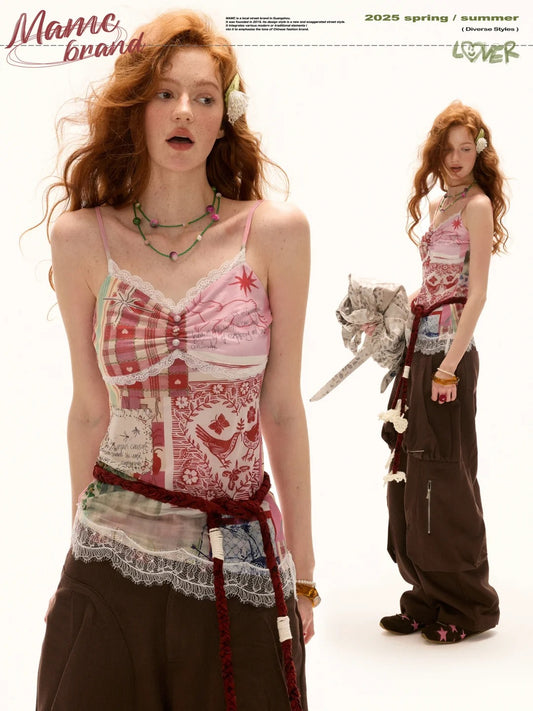 MAMC - Patchwork Sheer Lace Cami Top